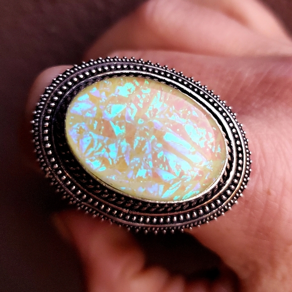 New Huge Dichroic Glass 925 Silver Statement Ring. - Picture 14 of 14